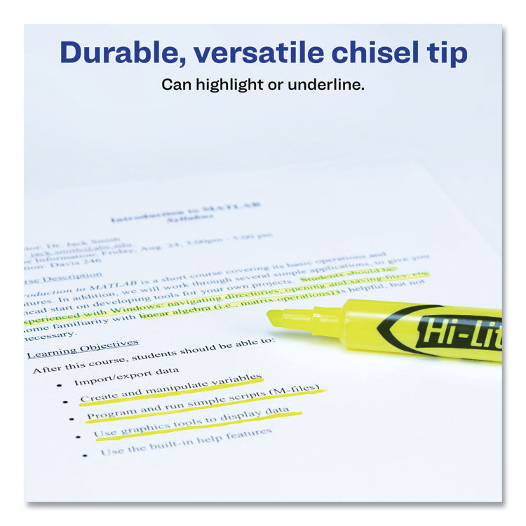 Avery® HI-LITER Desk-Style Highlighter Value Pack, Fluorescent Yellow Ink, Chisel Tip, Yellow/Black Barrel, 36/Box (AVE98208) Pack of 36