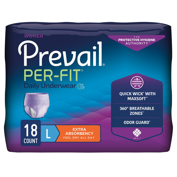 Prevail® Per-Fit® Female Adult Absorbent Underwear Pull On with Tear Away Seams Large Disposable Moderate Absorbency (1083189_CS) 72/CS
