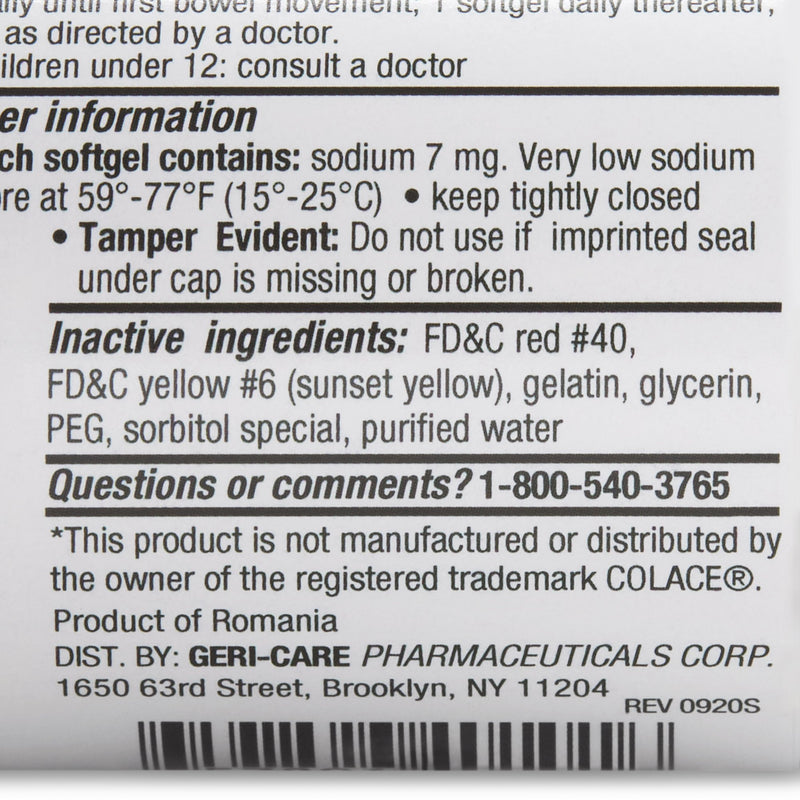 Geri-Care® Stool Softener Softgel 100 per Bottle 100 mg Strength Docusate Sodium (1194188_CS) 12/CS