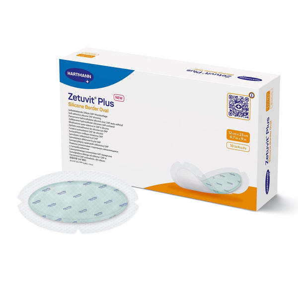 Zetuvit® Plus Silicone Border Super Absorbent Dressing Silicone Adhesive 4.7 X 9 Inch Oval (1235834_EA) 1/EA