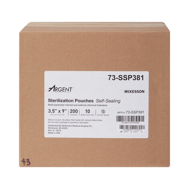McKesson Argent™ Sure-Check® Sterilization Pouch Ethylene Oxide (EO) Gas / Steam 3-1/2 X 9 Inch Transparent / Blue Self Seal Paper / Film (527134_BX) 1/BX