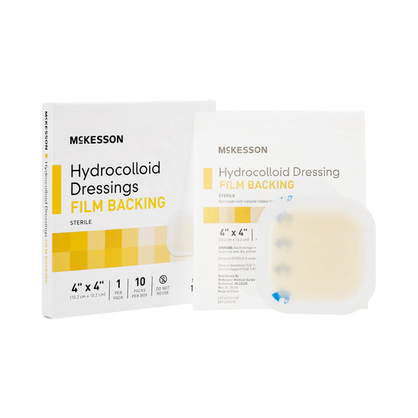 McKesson Hydrocolloid Dressing Waterproof Film Backing 4 X 4 Inch Square Hydrocolloid / Film (882992_EA) 1/EA