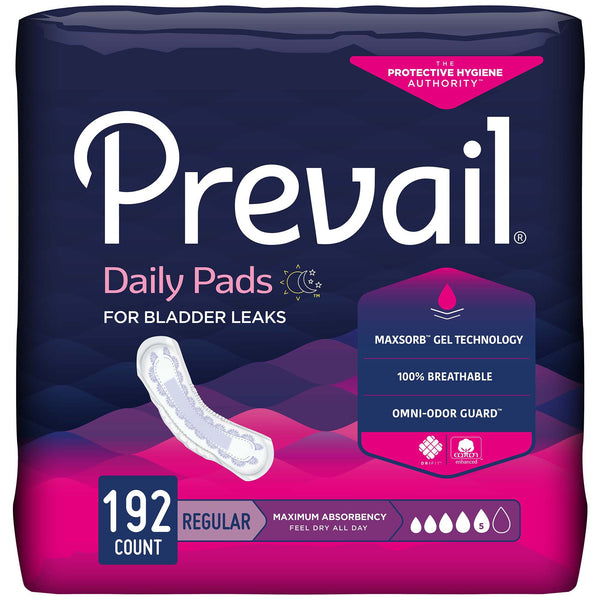 Prevail® Daily Pads Bladder Control Pad 11 Inch Length Heavy Absorbency Polymer Core One Size Fits Most (810355_PK) 48/PK