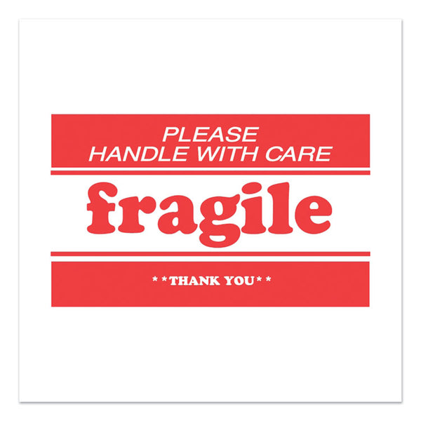 Decker Tape Products Pre-Printed Message Labels, Fragile-Please Handle with Care-Thank You, 2 x 3, White/Red, 500/Roll (DKTDL1271B)
