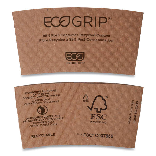 Eco-Products® EcoGrip Hot Cup Sleeves - Renewable and Compostable, Fits 12, 16, 20, 24 oz Cups, Kraft, 1,300/Carton (ECOEG2000)