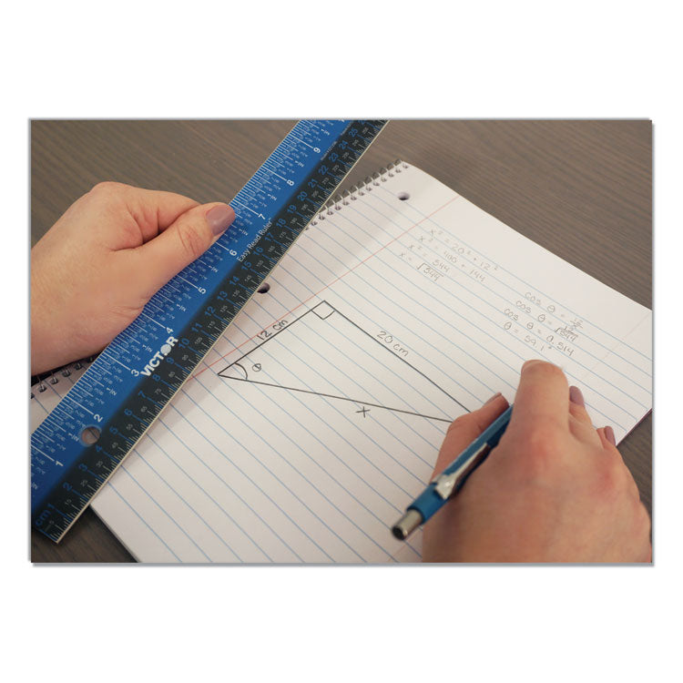 Victor® Easy Read Stainless Steel Ruler, Standard/Metric, 12".5 Long, Blue (VCTEZ12SBL)