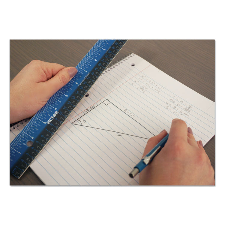 Victor® Easy Read Stainless Steel Ruler, Standard/Metric, 18".25 Long, Blue (VCTEZ18SBL) Each