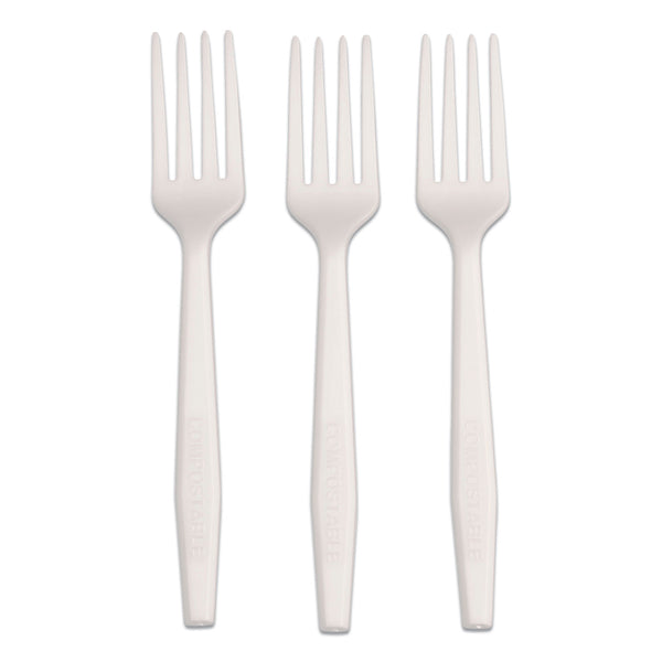 AmerCareRoyal® CPLA Cutlery, Heavyweight Fork, Plastic, White, 1,000/Carton (RPPL1801W) Case of 1000
