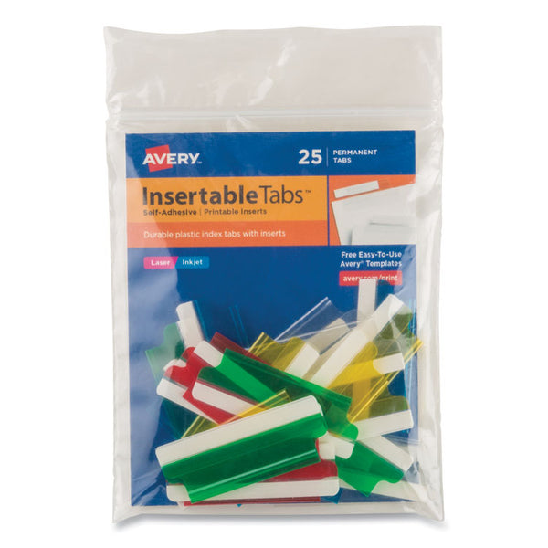 Avery® Insertable Index Tabs with Printable Inserts, 1/5-Cut, Assorted Colors, 2" Wide, 25/Pack (AVE16239)