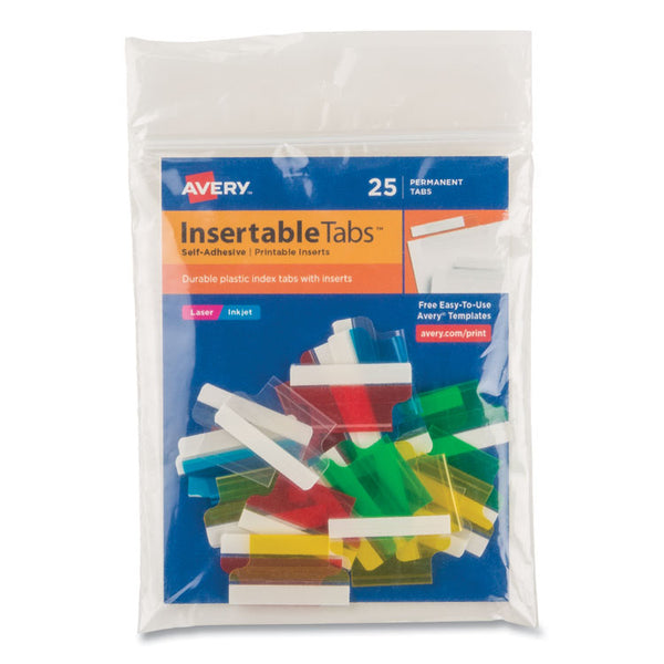 Avery® Insertable Index Tabs with Printable Inserts, 1/5-Cut, Assorted Colors, 1" Wide, 25/Pack (AVE16219)