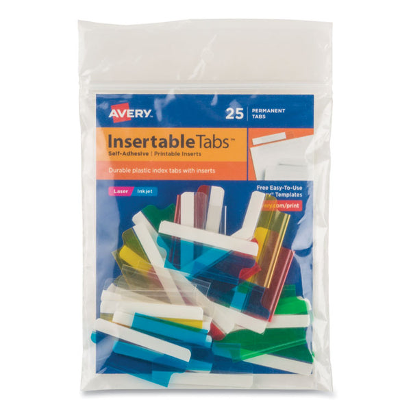 Avery® Insertable Index Tabs with Printable Inserts, 1/5-Cut, Assorted Colors, 1.5" Wide, 25/Pack (AVE16228)