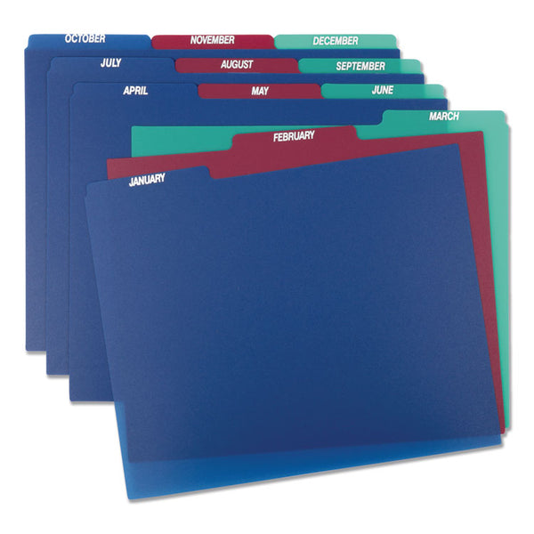 Pendaflex® Poly Top Tab File Guides, 1/3-Cut Top Tab, January to December, 8.5 x 11, Assorted Colors, 12/Set (PFX40144) Each