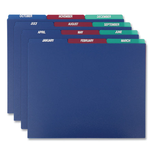 Pendaflex® Poly Top Tab File Guides, 1/3-Cut Top Tab, January to December, 8.5 x 11, Assorted Colors, 12/Set (PFX40144) Each