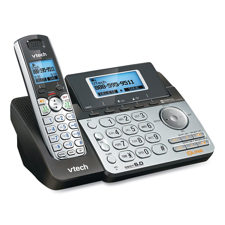 Vtech® DS6151-2 Two-Handset Two-Line Cordless Phone with Answering System, Black/Silver (VTE80088300)