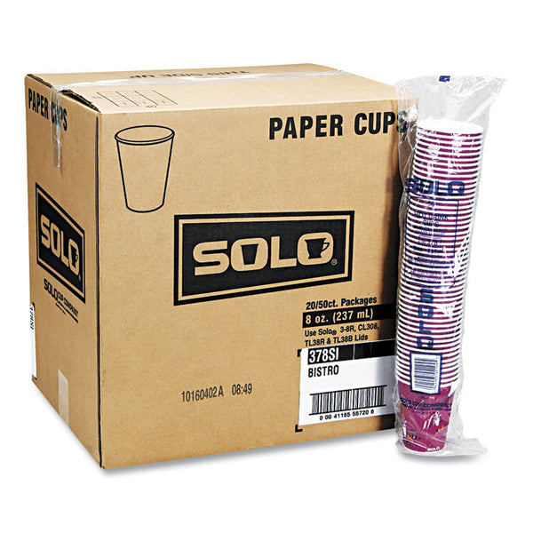 SOLO® Paper Hot Drink Cups in Bistro Design, 10 oz, Maroon, 1,000/Carton (SCC370SI) Case of 1000