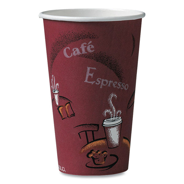 SOLO® Paper Hot Drink Cups in Bistro Design, 16 oz, Maroon, 1,000/Carton (SCC316SI)