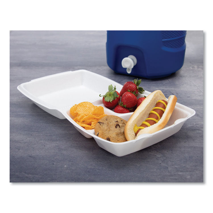 Dart® Foam Hinged Lid Containers, 3-Compartment, 8.38 x 7.78 x 3.25, 200/Carton (DCC85HT3R) Case of 200