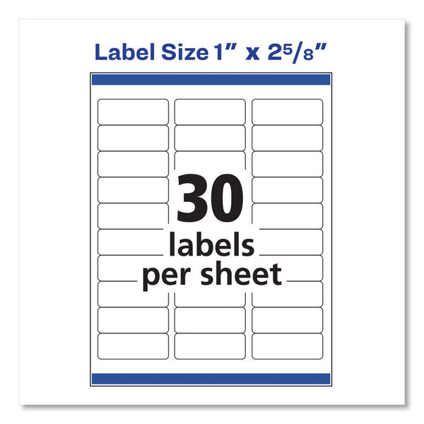 Avery® Easy Peel White Address Labels w/ Sure Feed Technology, Inkjet Printers, 1 x 2.63, White, 30/Sheet, 25 Sheets/Pack (AVE8160)