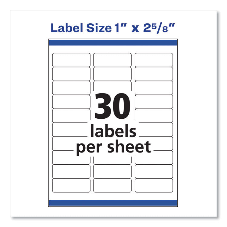 Avery® Easy Peel White Address Labels w/ Sure Feed Technology, Laser Printers, 1 x 2.63, White, 30/Sheet, 100 Sheets/Box (AVE5160)