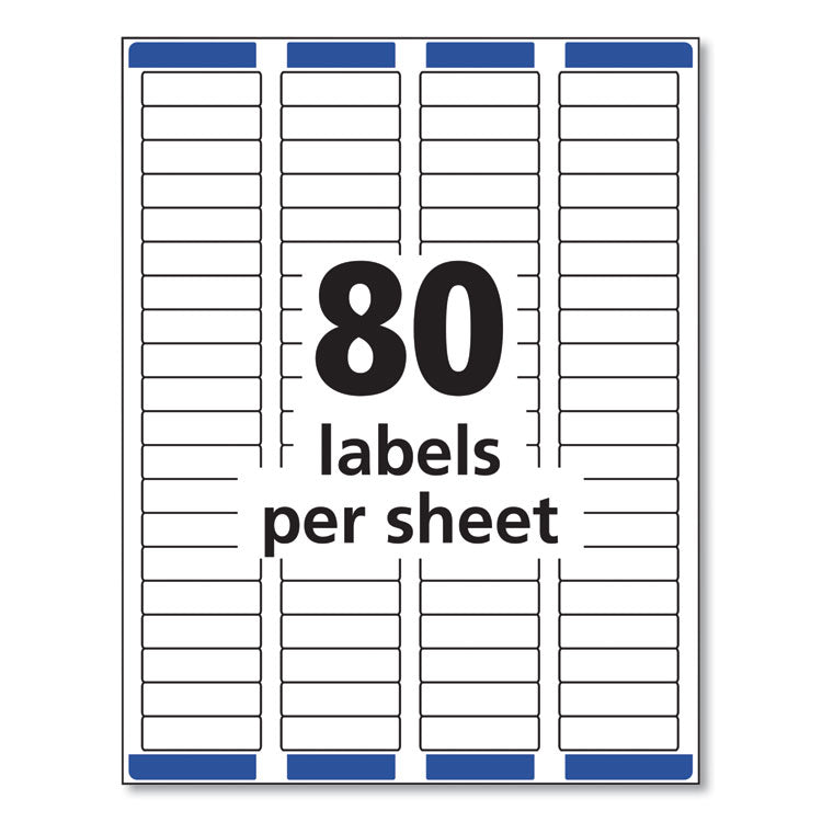 Avery® Easy Peel White Address Labels w/ Sure Feed Technology, Laser Printers, 0.5 x 1.75, White, 80/Sheet, 100 Sheets/Box (AVE5167) Box of 8000