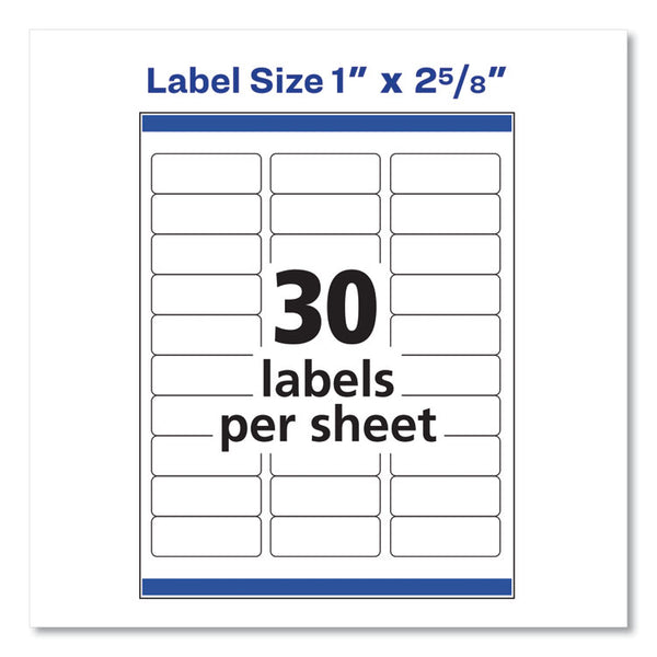 Avery® Easy Peel White Address Labels w/ Sure Feed Technology, Laser Printers, 1 x 2.63, White, 30/Sheet, 250 Sheets/Pack (AVE5960)