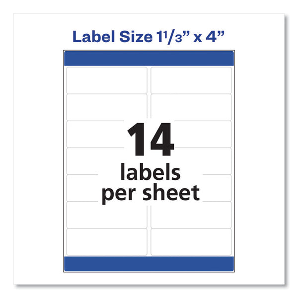Avery® Easy Peel White Address Labels w/ Sure Feed Technology, Inkjet Printers, 1.33 x 4, White, 14/Sheet, 25 Sheets/Pack (AVE8162)