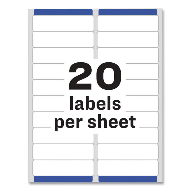 Avery® Easy Peel White Address Labels w/ Sure Feed Technology, Laser Printers, 1 x 4, White, 20/Sheet, 100 Sheets/Box (AVE5161)