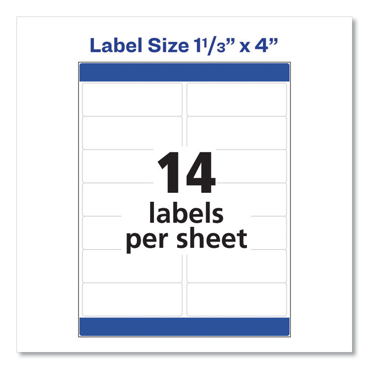 Avery® Easy Peel White Address Labels w/ Sure Feed Technology, Laser Printers, 1.33 x 4, White, 14/Sheet, 25 Sheets/Pack (AVE5262) Pack of 350