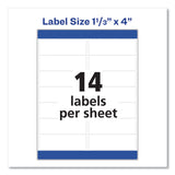 Avery® Easy Peel White Address Labels w/ Sure Feed Technology, Laser Printers, 1.33 x 4, White, 14/Sheet, 100 Sheets/Box (AVE5162)