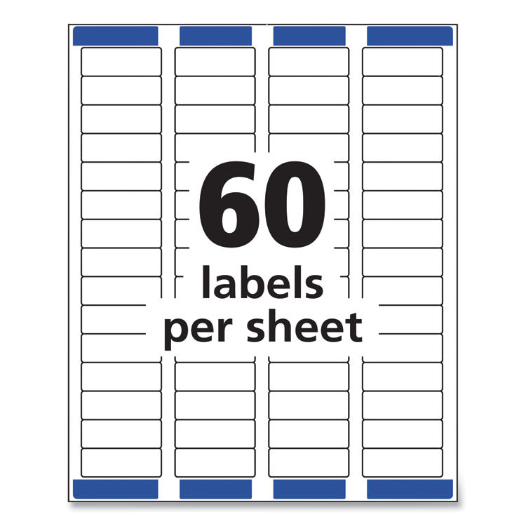 Avery® Easy Peel White Address Labels w/ Sure Feed Technology, Inkjet Printers, 0.66 x 1.75, White, 60/Sheet, 25 Sheets/Pack (AVE8195)