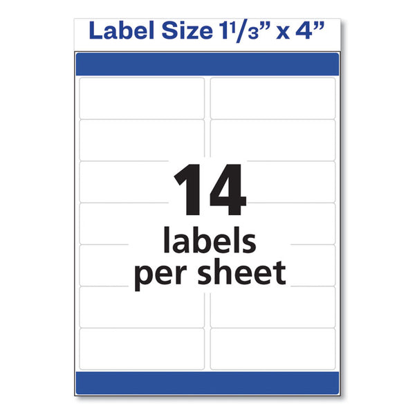 Avery® Easy Peel White Address Labels w/ Sure Feed Technology, Inkjet Printers, 1.33 x 4, White, 14/Sheet, 100 Sheets/Box (AVE8462)