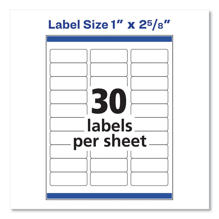 Avery® Easy Peel White Address Labels w/ Sure Feed Technology, Laser Printers, 1 x 2.63, White, 30/Sheet, 25 Sheets/Pack (AVE5260) Pack of 750