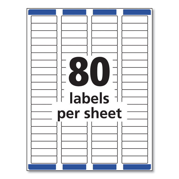 Avery® Easy Peel White Address Labels w/ Sure Feed Technology, Inkjet Printers, 0.5 x 1.75, White, 80/Sheet, 25 Sheets/Pack (AVE8167)