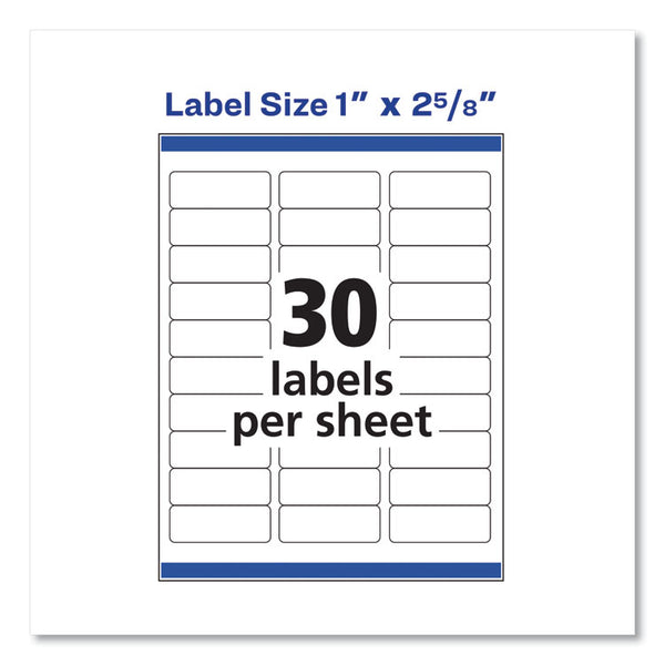 Avery® Easy Peel White Address Labels w/ Sure Feed Technology, Inkjet Printers, 1 x 2.63, White, 30/Sheet, 100 Sheets/Box (AVE8460)