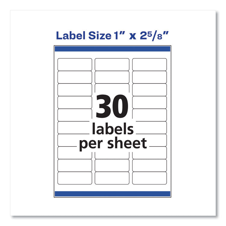 Avery® Easy Peel White Address Labels w/ Sure Feed Technology, Inkjet Printers, 1 x 2.63, White, 30/Sheet, 100 Sheets/Box (AVE8460) Box of 3000