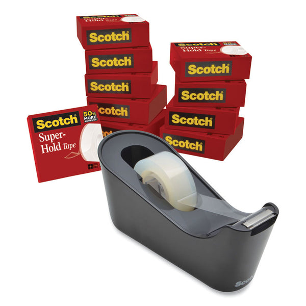 Scotch Super-Hold Tape with Dispenser, 1" Core, 0.75" x 27.77 yds, Clear, 10 Rolls and 1 Dispenser/Pack (MMM700K10C18BLK)