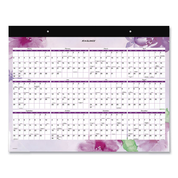 AT-A-GLANCE® Beautiful Day Desk Pad Calendar, Floral Artwork, 21.75 x 17, Assorted Color Sheets, Black Binding, 12-Month (Jan-Dec): 2024 (AAGSK38704)
