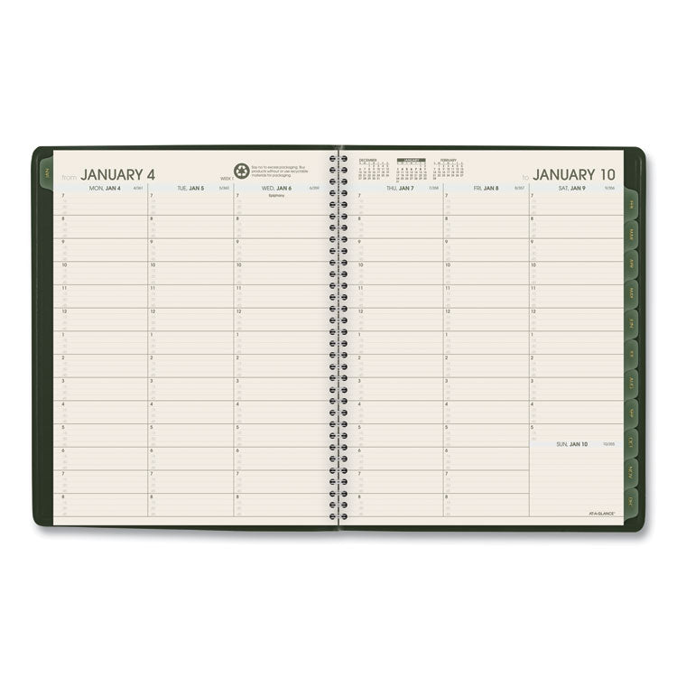 AT-A-GLANCE® Recycled Weekly Vertical-Column Format Appointment Book, 11 x 8.25, Green Cover, 12-Month (Jan to Dec): 2024 (AAG70950G60)