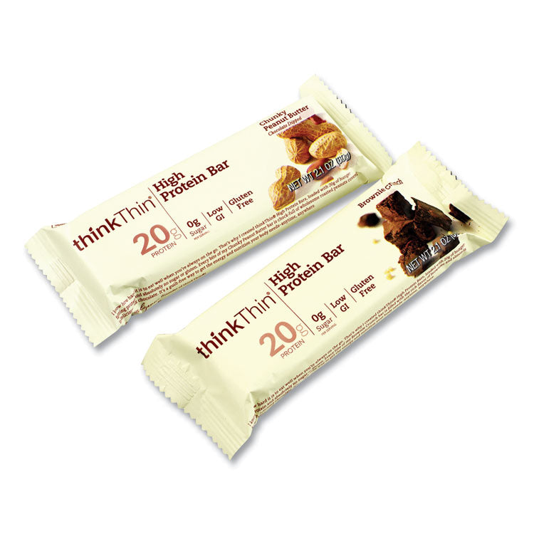 thinkThin® High Protein Bars, Brownie Crunch/Chunky Peanut Butter, 2.1 oz Bar, 15 Bars/Carton, Ships in 1-3 Business Days (GRR22000555) Case of 15