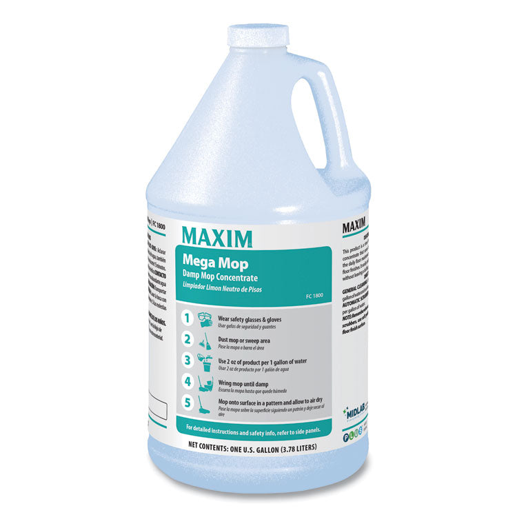 Maxim® Mega Mop Damp Mop Concentrate, Lemon Scent, 1 gal Bottle, 4/Carton (MLB18000041) Case of 4