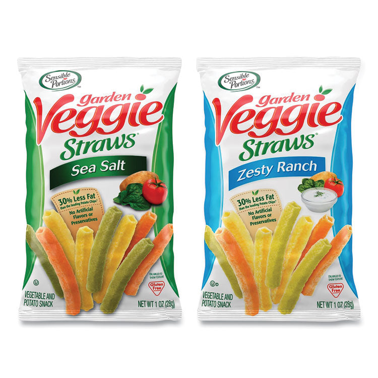 Sensible Portions® Veggie Straws, Cheddar Cheese/Sea Salt/Zesty Ranch, 1 oz Bag, 30 Bags/Carton, Ships in 1-3 Business Days (GRR22000413)