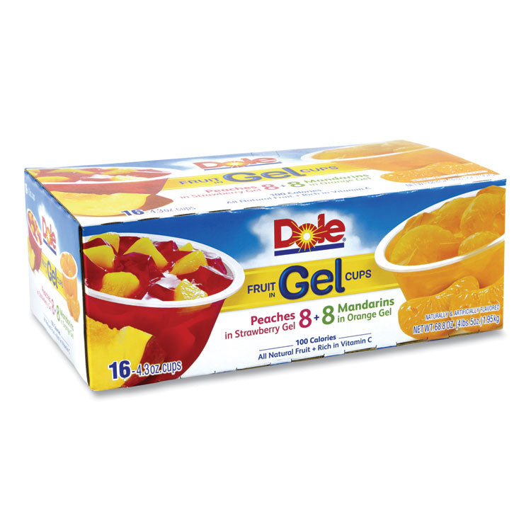 Dole® Fruit in Gel Cups, Mandarins/Orange, Peaches/Strawberry, 4.3 oz Cups, 16 Cups/Carton, Ships in 1-3 Business Days (GRR22000473) Case of 16