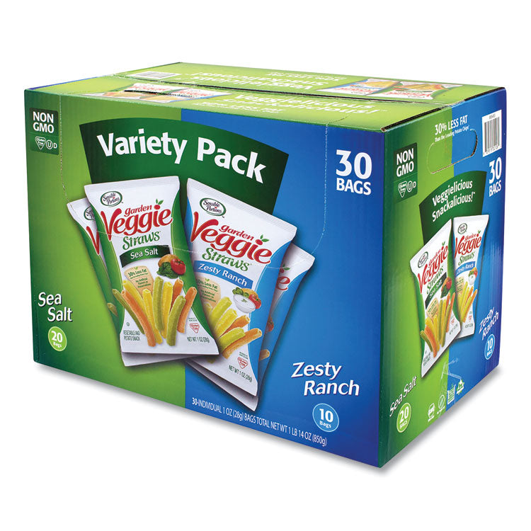 Sensible Portions® Veggie Straws, Cheddar Cheese/Sea Salt/Zesty Ranch, 1 oz Bag, 30 Bags/Carton, Ships in 1-3 Business Days (GRR22000413)