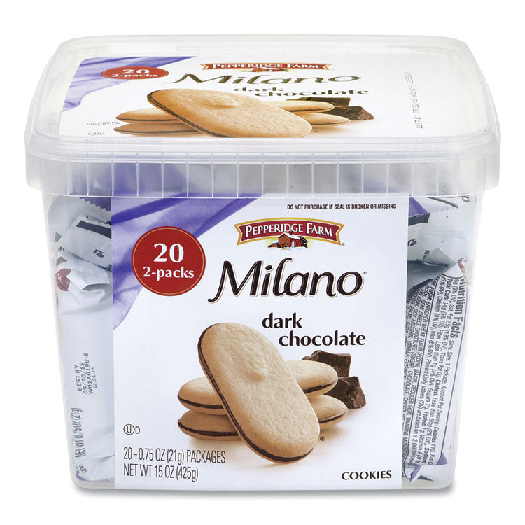 Pepperidge Farm® Milano Dark Chocolate Cookies, 0.75 oz Pack, 20 Packs/Box, Ships in 1-3 Business Days (GRR22000088) Case of 20