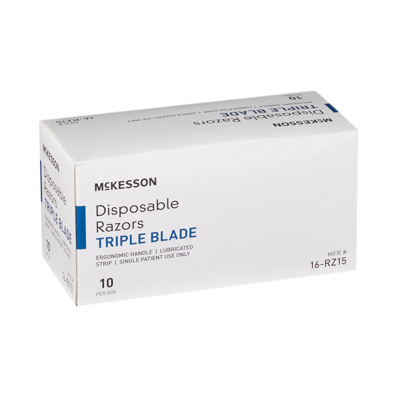 McKesson Personal Razor with Lubricating Strip Single Edge Triple Blade NonSterile Disposable (628717_BX) 10/BX