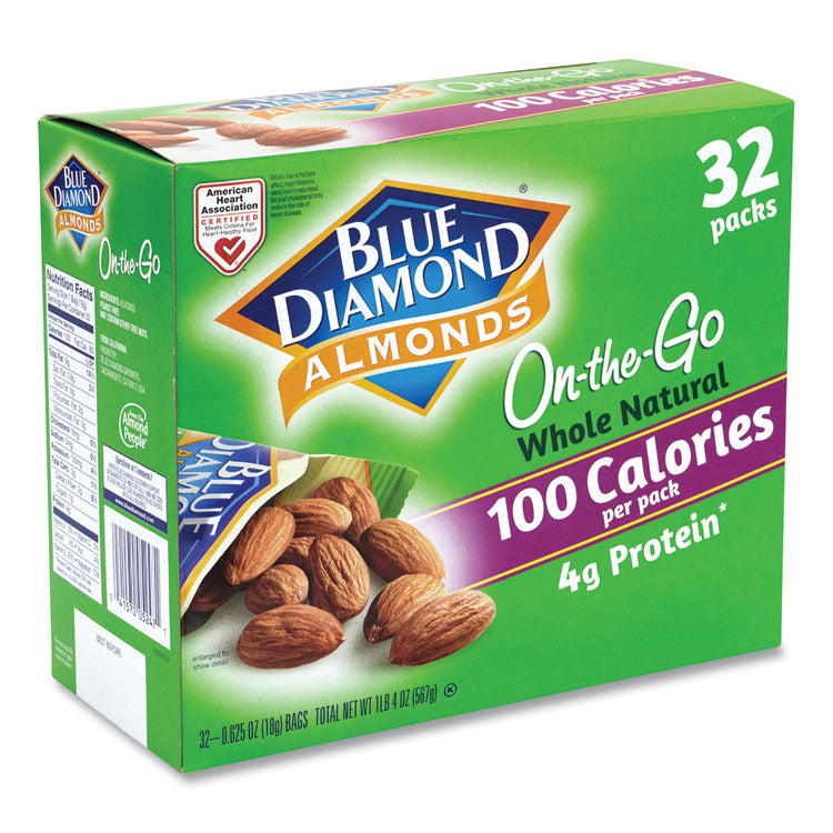 Blue Diamond® Whole Natural Almonds On-the-Go, 0.63 oz Pouch, 32 Pouches/Carton, Ships in 1-3 Business Days (GRR22000512) Case of 32