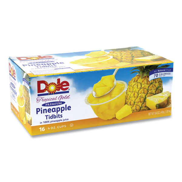 Dole® Tropical Gold Premium Pineapple Tidbits, 4 oz Bowls, 16 Bowls/Carton, Ships in 1-3 Business Days (GRR22000474)