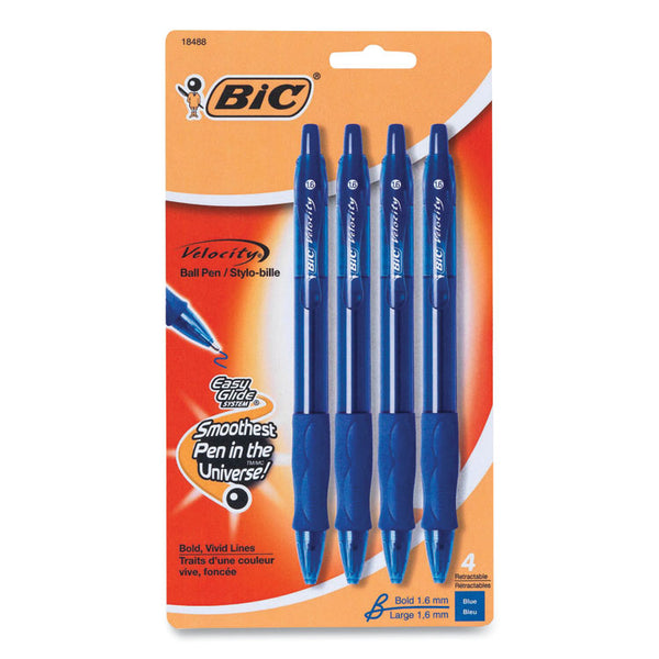 BIC® GLIDE Bold Ballpoint Pen, Retractable, Bold 1.6 mm, Blue Ink, Translucent Blue Barrel, 4/Pack (BICVLGBP41BLU)