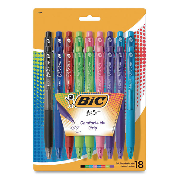 BIC® BU3 Ballpoint Pen, Retractable, Medium 1 mm, Assorted Fashion Ink and Barrel Colors, 18/Pack (BICWX7ST272AST)