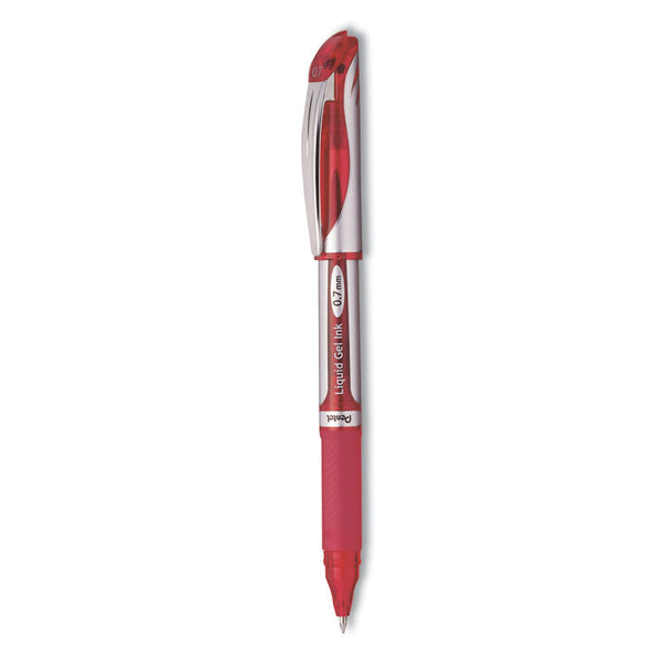 Pentel® EnerGel Deluxe Gel Pen, Stick, Medium 0.7 mm, Red Ink, Silver/Red Barrel, Dozen (PENBL57BDZ)